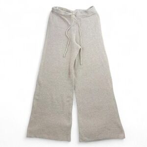 Aerie Beige Knit Wide Leg Pants Cozy Lounge Minimalist High Waist